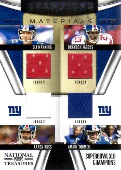2009 Playoff National Treasures - Champions Materials Quads #10 Eli Manning / Brandon Jacobs / Aaron Ross / Amani Toomer Front