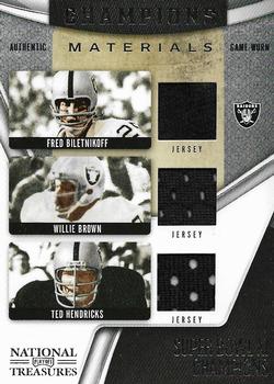 2009 Playoff National Treasures - Champions Materials Trios #3 Fred Biletnikoff / Willie Brown / Ted Hendricks Front