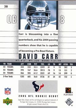 2005 Upper Deck Rookie Debut #38 David Carr Back