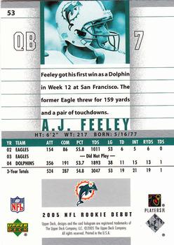 2005 Upper Deck Rookie Debut #53 A.J. Feeley Back