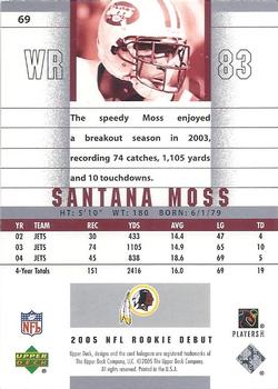 2005 Upper Deck Rookie Debut #69 Santana Moss Back