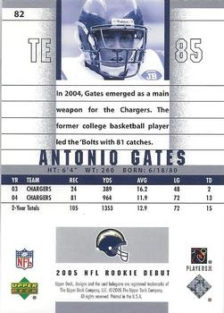 2005 Upper Deck Rookie Debut #82 Antonio Gates Back