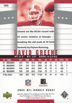 2005 Upper Deck Rookie Debut #103 David Greene Back