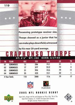 2005 Upper Deck Rookie Debut #119 Craphonso Thorpe Back