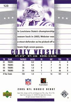 2005 Upper Deck Rookie Debut #123 Corey Webster Back