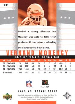 2005 Upper Deck Rookie Debut #131 Vernand Morency Back