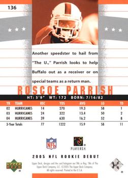2005 Upper Deck Rookie Debut #136 Roscoe Parrish Back