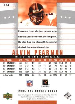 2005 Upper Deck Rookie Debut #143 Alvin Pearman Back