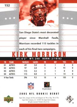 2005 Upper Deck Rookie Debut #152 Kirk Morrison Back