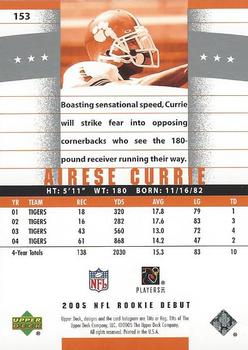 2005 Upper Deck Rookie Debut #153 Airese Currie Back