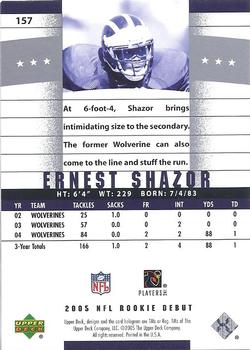 2005 Upper Deck Rookie Debut #157 Ernest Shazor Back