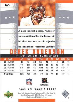 2005 Upper Deck Rookie Debut #165 Derek Anderson Back