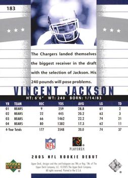 2005 Upper Deck Rookie Debut #183 Vincent Jackson Back