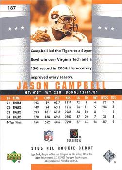 2005 Upper Deck Rookie Debut #187 Jason Campbell Back