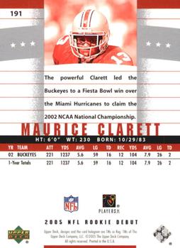 2005 Upper Deck Rookie Debut #191 Maurice Clarett Back