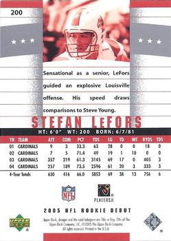 2005 Upper Deck Rookie Debut #200 Stefan LeFors Back