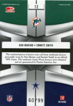 2009 Playoff National Treasures - League Leaders Materials Combo #12 Dan Marino / Emmitt Smith Back
