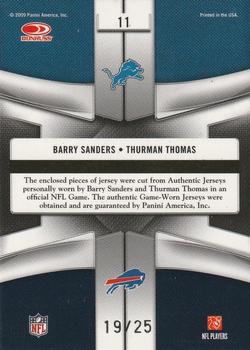 2009 Playoff National Treasures - League Leaders Materials Combo Prime #11 Barry Sanders / Thurman Thomas Back