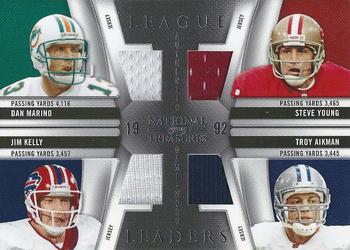 2009 Playoff National Treasures - League Leaders Materials Quads #2 Dan Marino / Steve Young / Jim Kelly / Troy Aikman Front