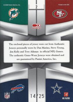2009 Playoff National Treasures - League Leaders Materials Quads Prime #2 Dan Marino / Steve Young / Jim Kelly / Troy Aikman Back