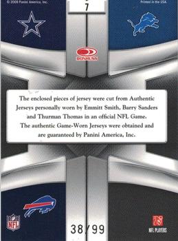 2009 Playoff National Treasures - League Leaders Materials Trios #7 Emmitt Smith / Barry Sanders / Thurman Thomas Back