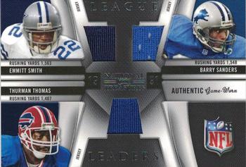 2009 Playoff National Treasures - League Leaders Materials Trios #7 Emmitt Smith / Barry Sanders / Thurman Thomas Front