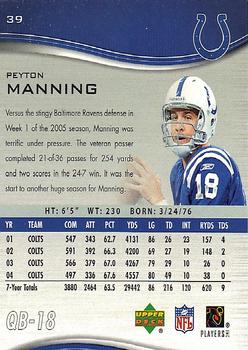 2005 Upper Deck Sweet Spot #39 Peyton Manning Back