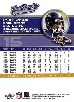 2005 Ultra #15 Ray Lewis Back