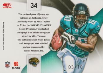 2009 Playoff National Treasures - Rookie Colossal Materials Signatures Jersey Numbers Prime #34 Mike Thomas Back