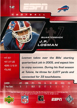 2005 Upper Deck ESPN #12 J.P. Losman Back