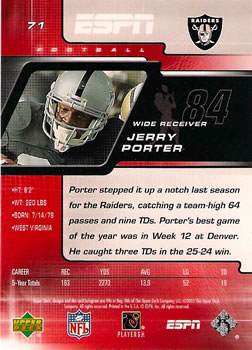2005 Upper Deck ESPN #71 Jerry Porter Back