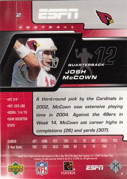 2005 Upper Deck ESPN #2 Josh McCown Back