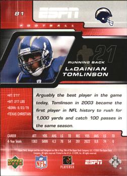 2005 Upper Deck ESPN #81 LaDainian Tomlinson Back