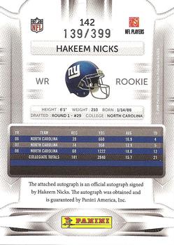 2009 Playoff Prestige - Draft Picks Autographs #142 Hakeem Nicks Back