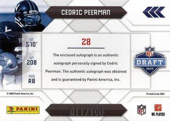2009 Playoff Prestige - NFL Draft Autographed Patch Draft Logo #28 Cedric Peerman Back