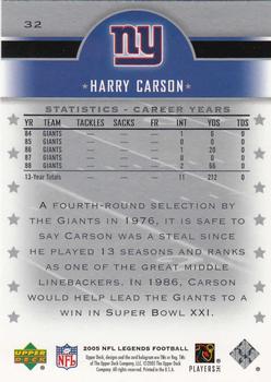2005 Upper Deck Legends #32 Harry Carson Back