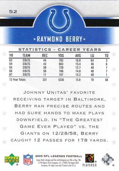 2005 Upper Deck Legends #52 Raymond Berry Back