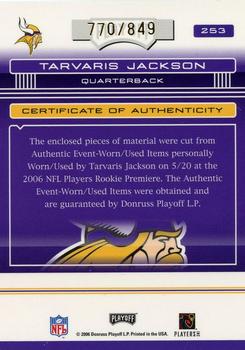 2006 Playoff Absolute Memorabilia #253 Tarvaris Jackson Back