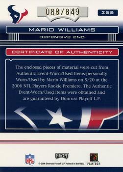 2006 Playoff Absolute Memorabilia #255 Mario Williams Back