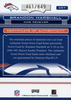2006 Playoff Absolute Memorabilia #267 Brandon Marshall Back