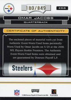 2006 Playoff Absolute Memorabilia #268 Omar Jacobs Back