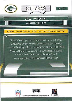 2006 Playoff Absolute Memorabilia #275 A.J. Hawk Back