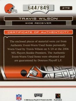 2006 Playoff Absolute Memorabilia #279 Travis Wilson Back