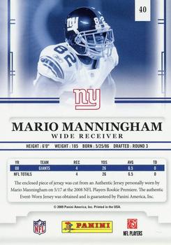 2009 Playoff Prestige - Rookie Review Materials #40 Mario Manningham Back