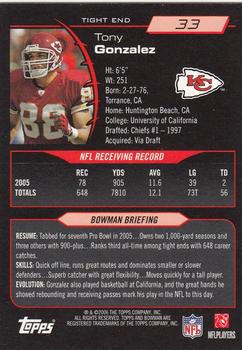 2006 Bowman #33 Tony Gonzalez Back