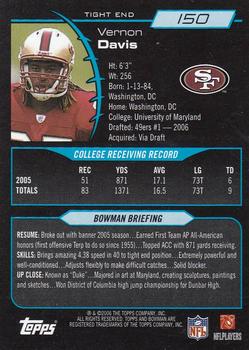 2006 Bowman #150 Vernon Davis Back
