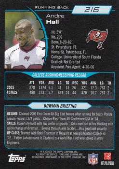 2006 Bowman #216 Andre Hall Back