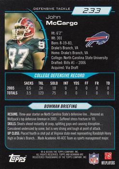 2006 Bowman #233 John McCargo Back
