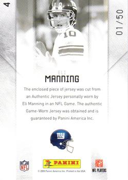 2009 Playoff Prestige - Stars of the NFL Materials Prime #4 Eli Manning Back