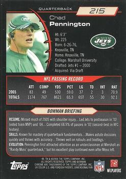 2006 Bowman Chrome #215 Chad Pennington Back